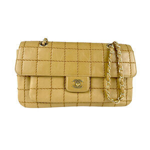 Chanel Chocobar Leather Shoulder Bag Camel Brown